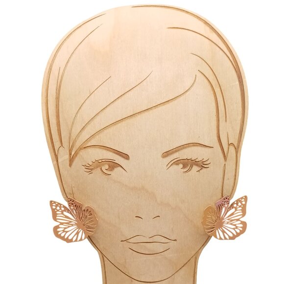 Vintage Butterfly Shaped Iridescent Metal Earrings Dramatic Dimensional Studs - Picture 3 of 5